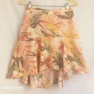 Joie Women's Linen Tropical Print High-Low Skirt Sz 2
